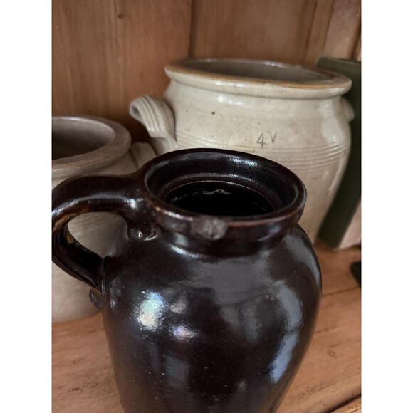 Antique Brown Glazed Handled Pottery Jar Primitive Vessel - Picture 4 of 7